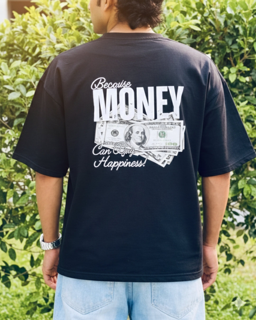 The "Prosperity" Oversized Five-Sleeve Graphic Tee – Midnight Black